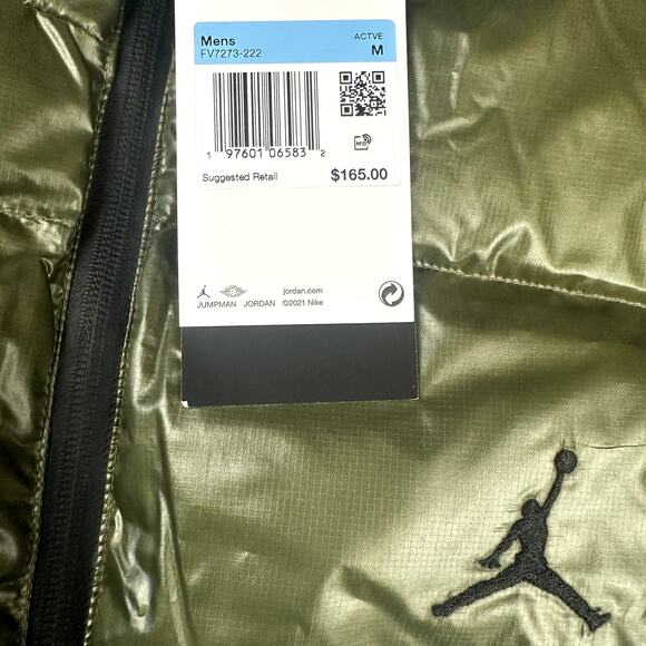 Nike Air Jordan Flight Down Therm-Fit Puffer Vest Olive Men’s Medium FV7273-222 - Picture 3 of 6